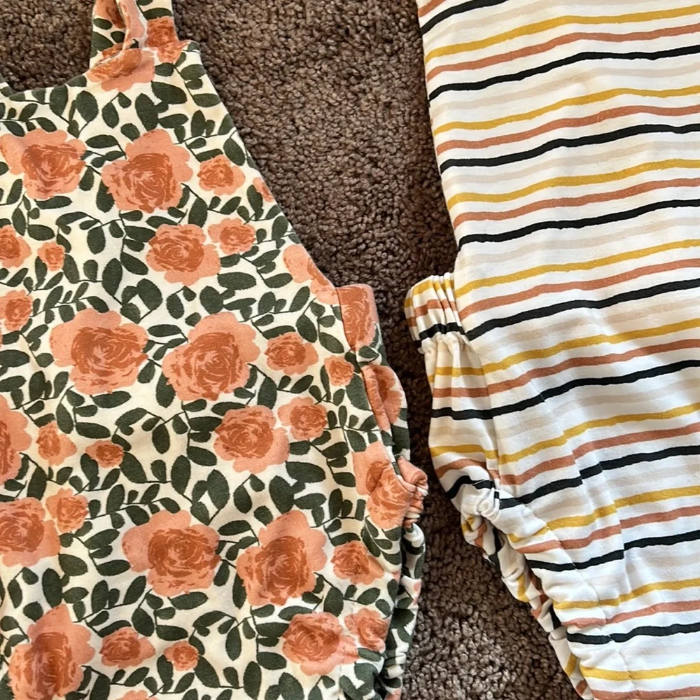 Rose & striped small shop coordinating romper twin set!